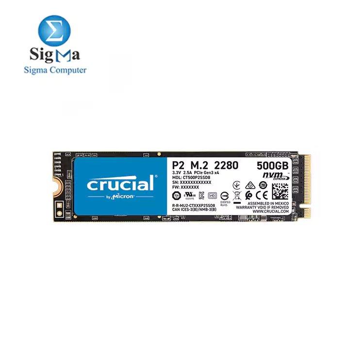 Crucial P2 500GB 3D NAND PCIe NVMe M.2 SSD - CRUCIAL | 1300 EGP