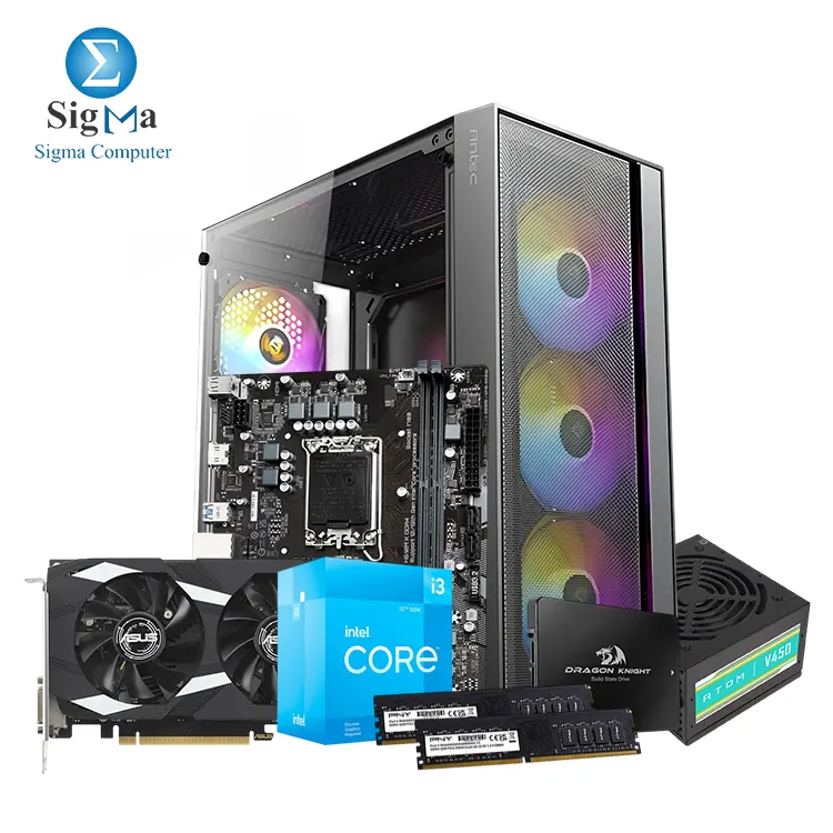Dragon B51 - Intel Core i3-12100F Box - Gigabyte INTEL H610M-K DDR4 - ASUS DUAL GEFORCE RTX 3050 6GB OC - PNY 8GB Performance DDR4 3200MHz ( 2x8 ) - Redragon Dragon RM113 256GB 2.5 SATA III - Antec AX65 4Fan 120M ARGB Case & Atom V450 450W PSU