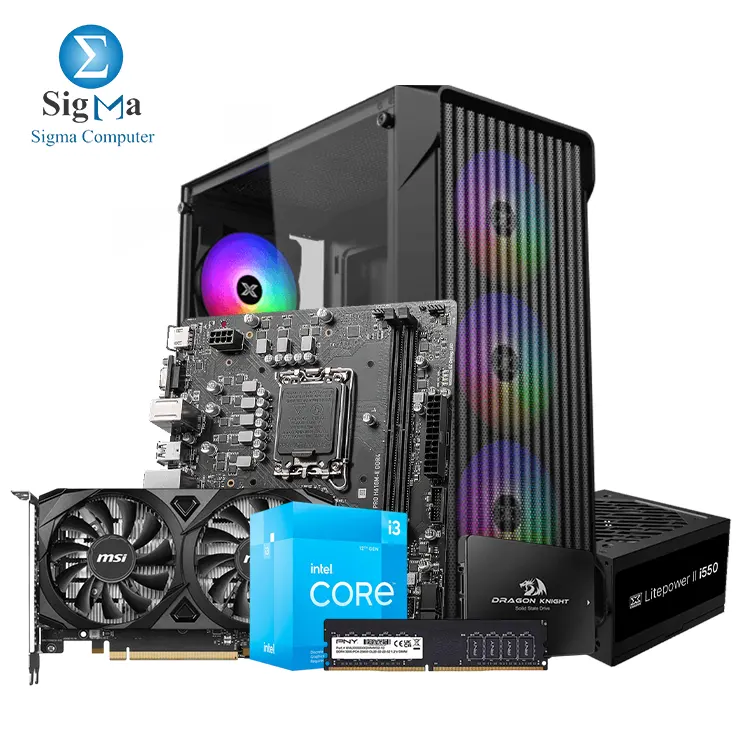 Dragon B50 - Intel Core i3-12100F Box - MSI PRO H610M-E DDR4 - MSI RTX 3050 VENTUS 2X 6G OC - PNY 8GB Performance DDR4 3200MHz - Redragon Dragon RM113 256GB SATA III - XIGMATEK Sky II Wave FRGB + Litepower II i550 550W Mid Tower Case