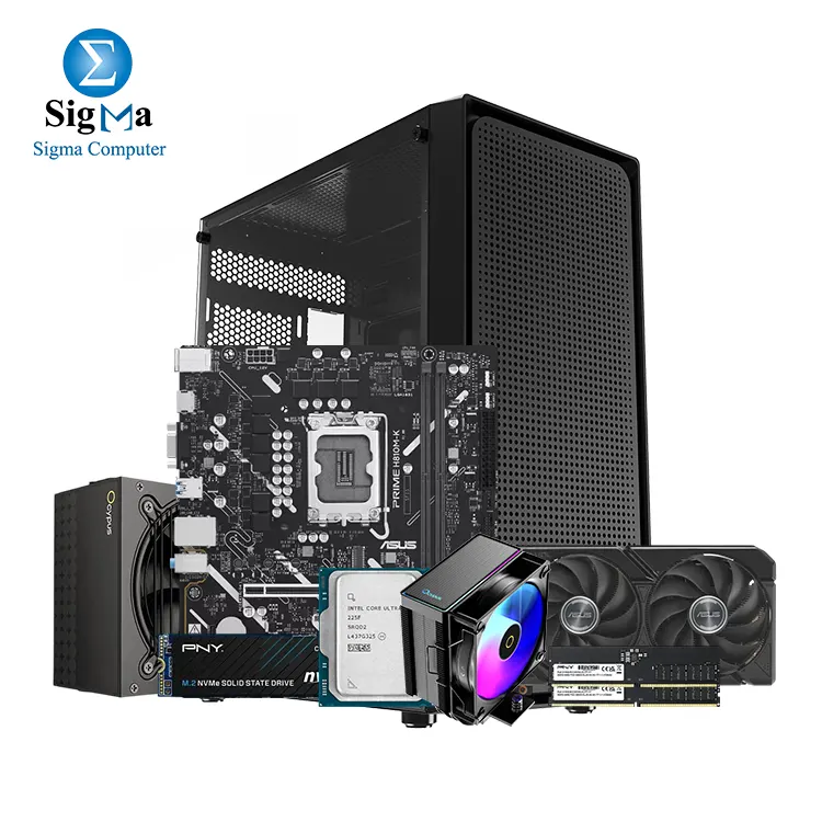 INTEL Ultra 5-225F TREY - Ocypus Gamma A40 Black ARGB CPU Cooler - ASUS INTEL PRIME H810M-K  - ASUS Dual Radeon RX 9060 XT 16GB GDDR6 - PNY 16GB DDR5 4800MHz (2*8) - PNY CS2230 500GB SSD M.2 - Ocypus Gamma C50 Black – PSU P650 ( 80+ white ) – 4 Fans ARGB