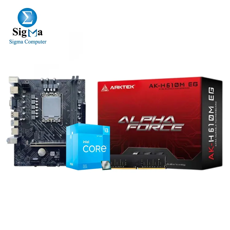 ARKTEK INTEL AK-H610M-EG ALPHA FORCE + INTEL-Core i3-12100F 4/8, 3.3GHz/4.3GHz 12MB,65W TDP, Socket LGA 1700,Box + LEXAR 8G DDR4 3200MHz PC CL22
